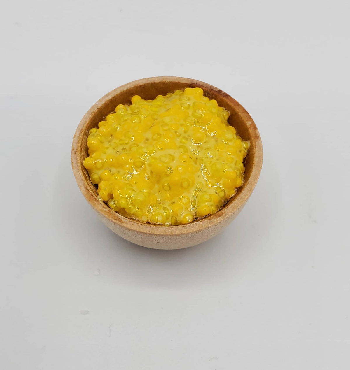 Chef Ginas Mini Food 1 6 scale creamed corn side dish in small wooden bowl