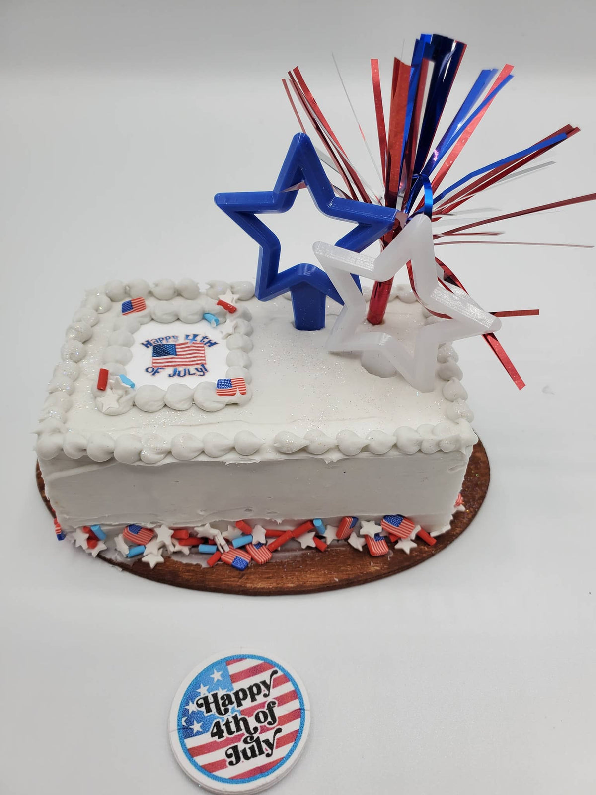 4th of July doll cake for 1:4th scale dolls with festive decorations and stars
