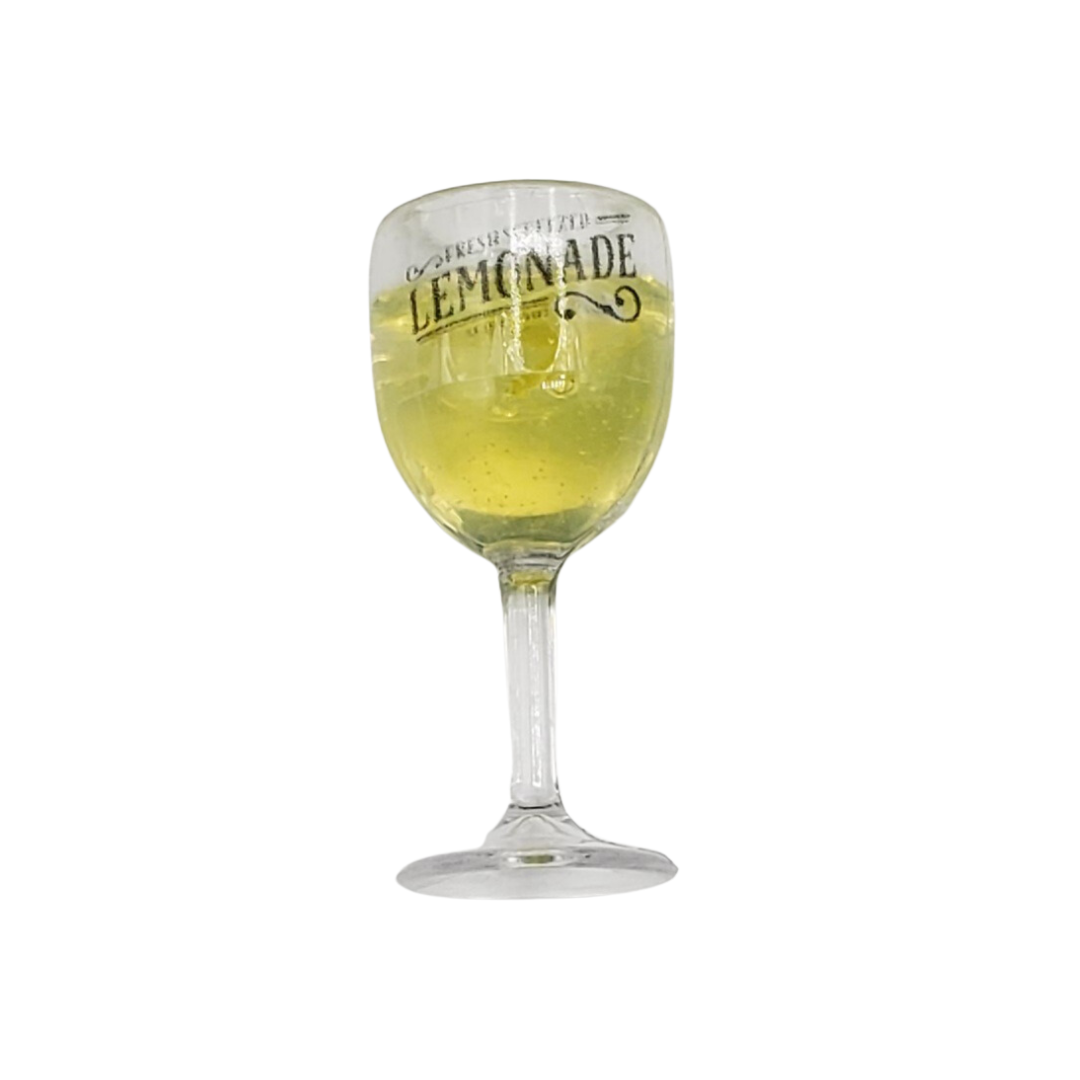 Chef Gina's mini food fashion doll size lemonade in clear glass with yellow liquid