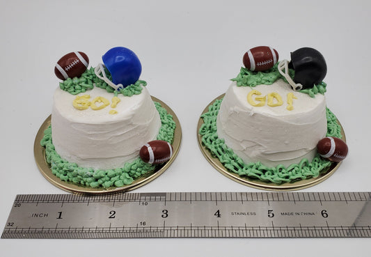 Chef Gina's Mini Food small cakes decorated with football party doll accessories including helmets and footballs