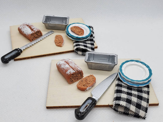 Chef Gina's® Mini Food miniature banana bread for dolls with cutting knife and serving plates