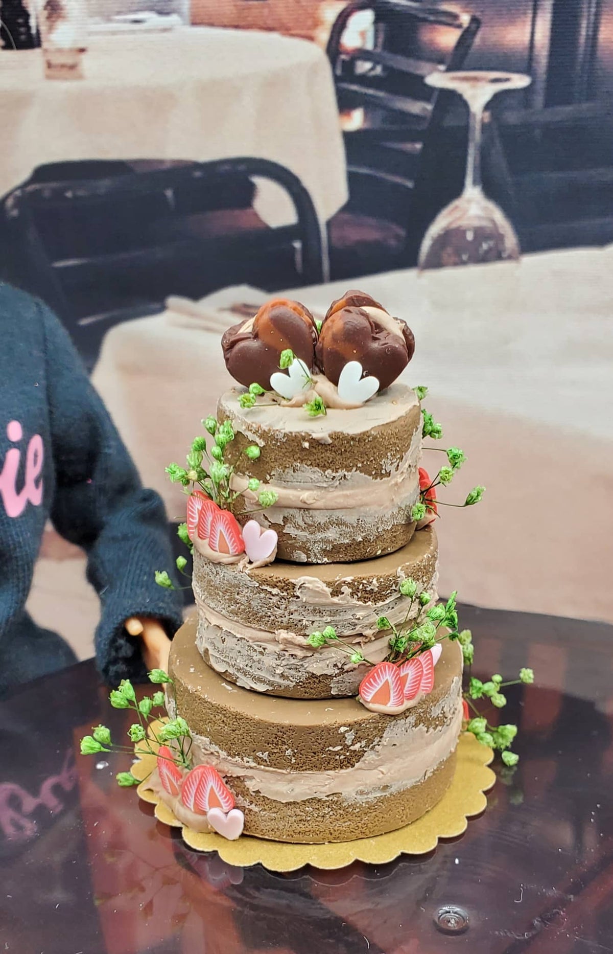 Valentine's Day 3 layered Chocolate Cake for 1:6th Scale Dolls