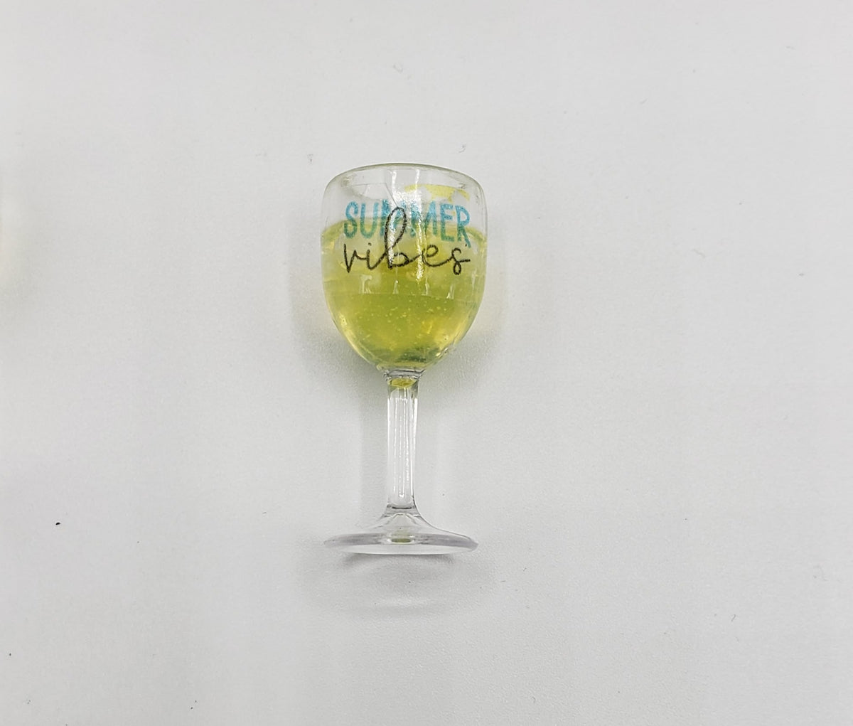 Miniature glass with yellow lemonade and text Summer Vibes doll lemonade set by Chef Gina's Mini Food