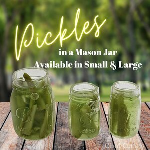 1:6 scale mason jar pickles displayed in small and large jars for decorative purposes
