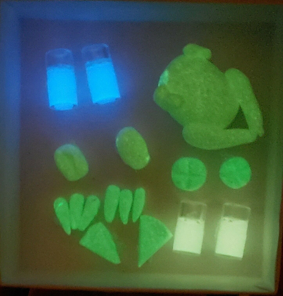 Glow in the dark doll food set by chefginas for Halloween with vibrant glowing colors and fun shapes