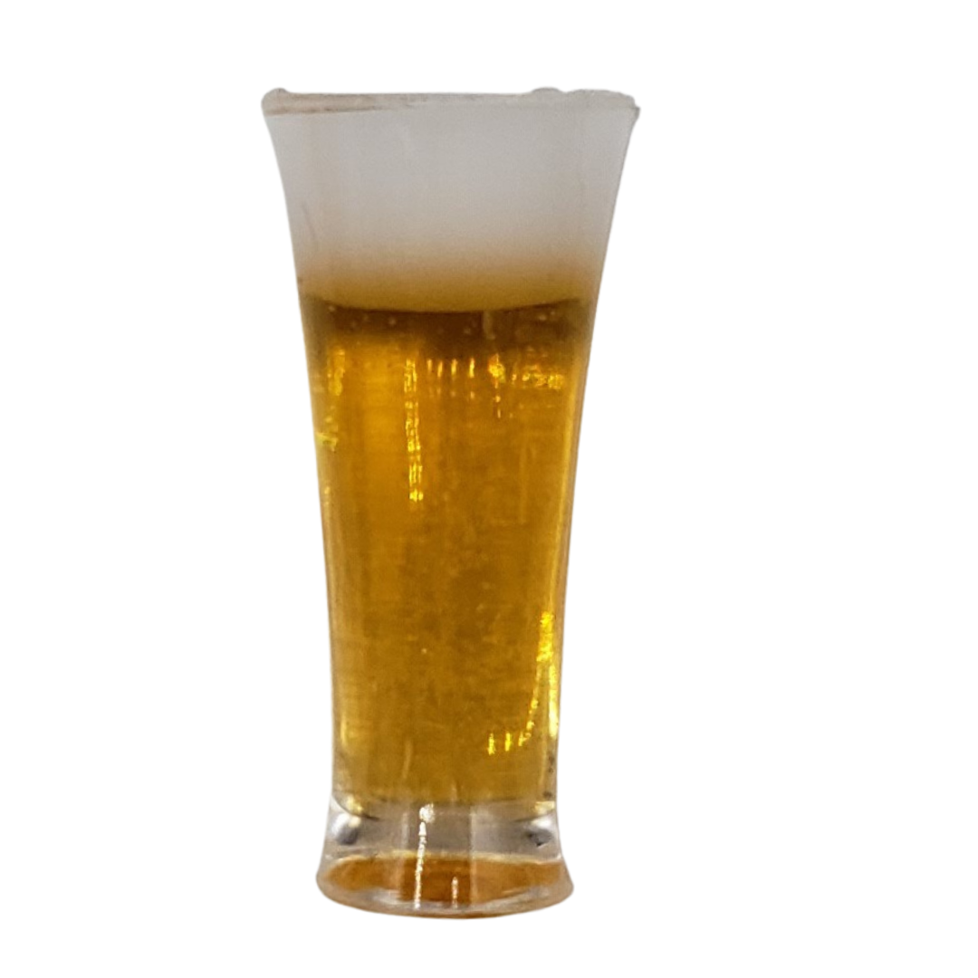 Miniature beer mugs for dolls with a frothy top and golden liquid perfect for dollhouse settings