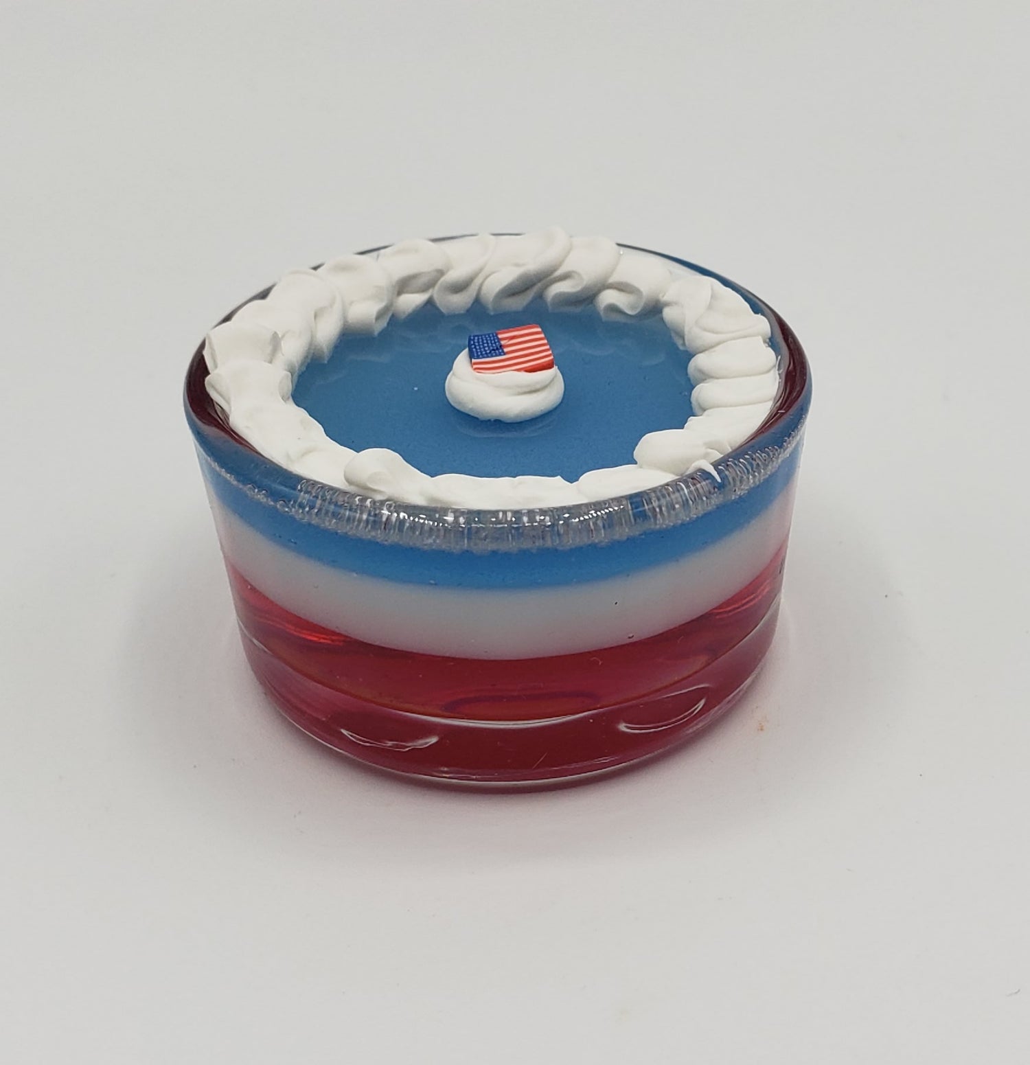 Chef Gina's 1 4th scale flag jello dessert doll accessory with red white and blue layers and whipped cream