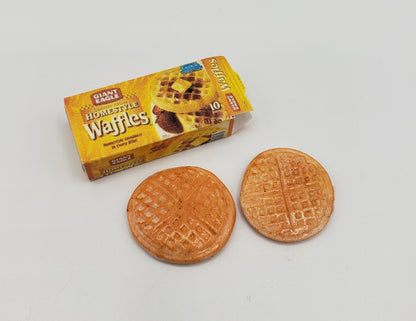 1:6 scale dollhouse waffles in a box with two detailed plastic waffles for miniature displays