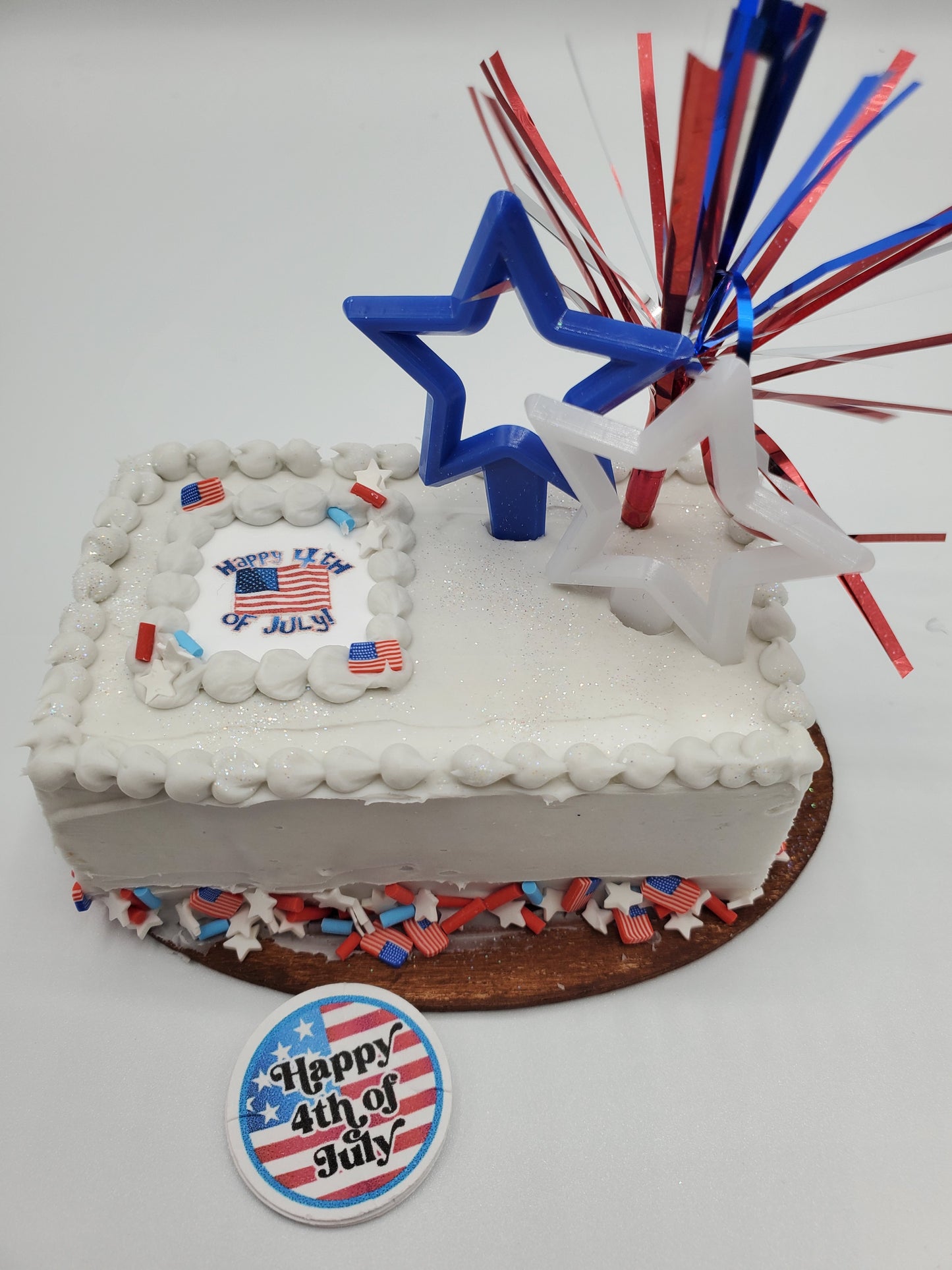 Decorative cake for 4th of July doll cake 1:4th scale dolls with festive stars and red, white, and blue accents