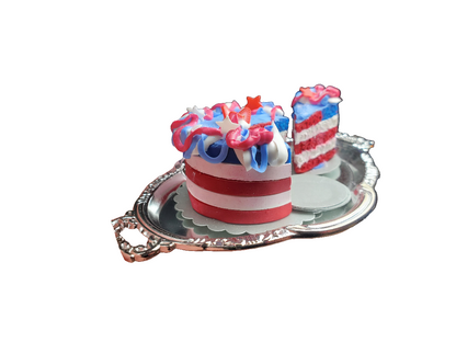 Red, White and Blue Cake with Slices for Dolls