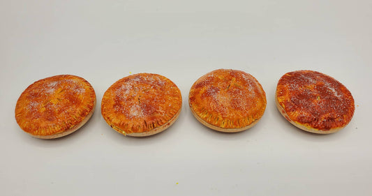 Set of four realistic Mini Food Pie Accessories for Dolls and Action Figures by Chef Gina's