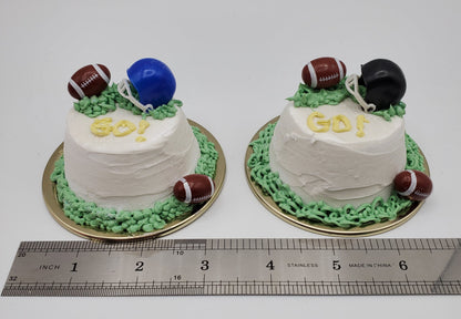 Chef Gina's Mini Food small cakes decorated with football party doll accessories including helmets and footballs