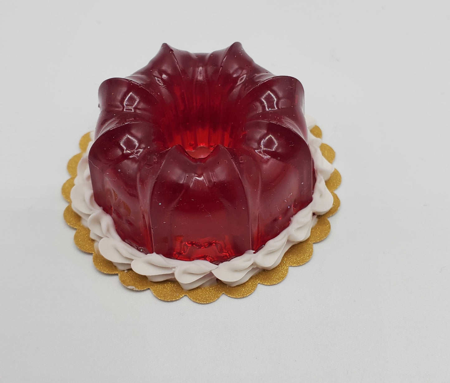 Chef Gina's miniature cranberry jello dessert with red gelatin and white frosting base