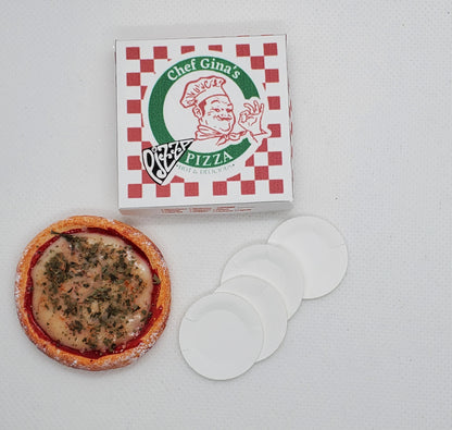 Chef Gina's miniature pizza Fashion doll food with pizza box and plates for doll accessories