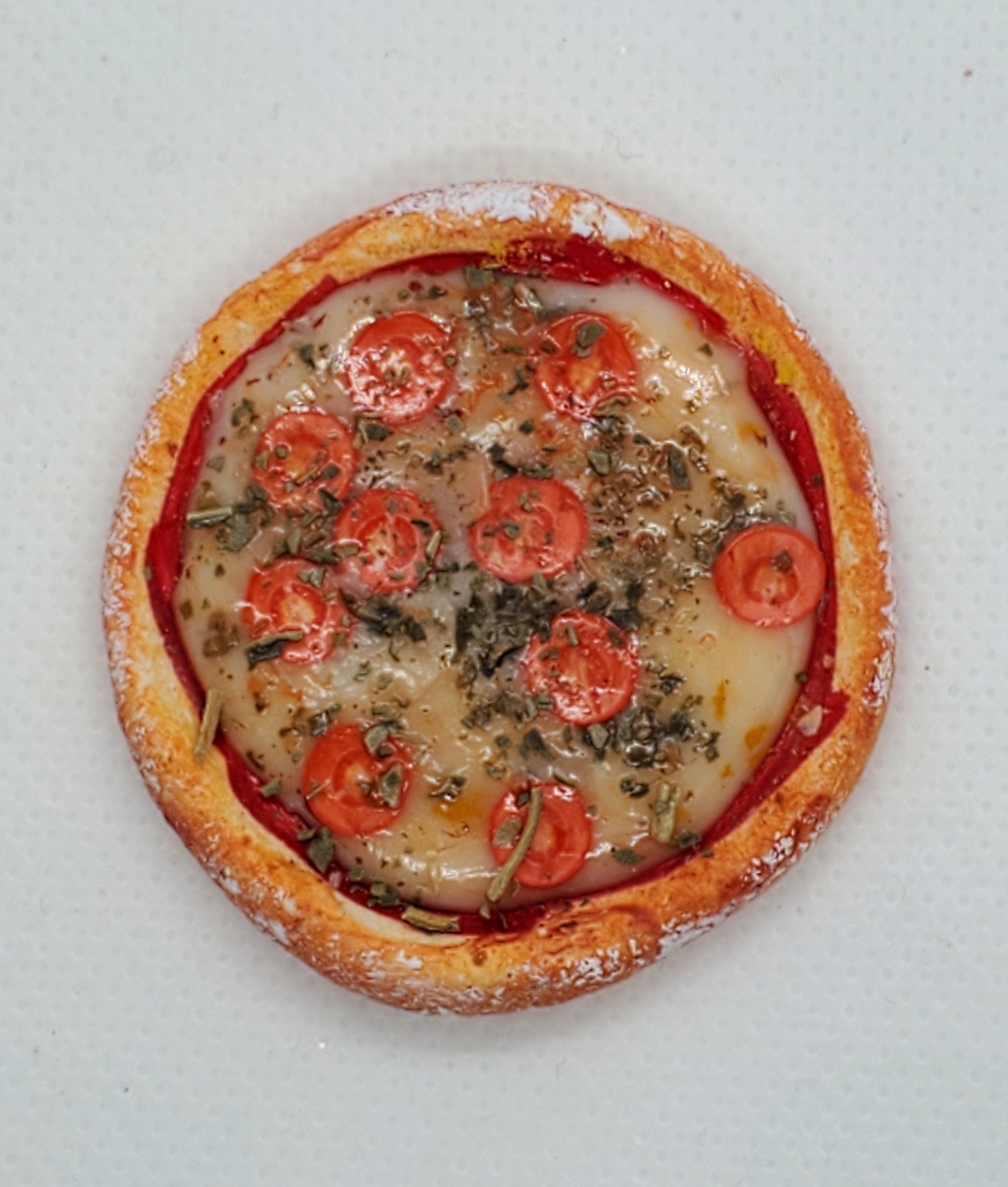 Chef Gina's miniature pizza Fashion doll food accessory with detailed tomato and herb toppings