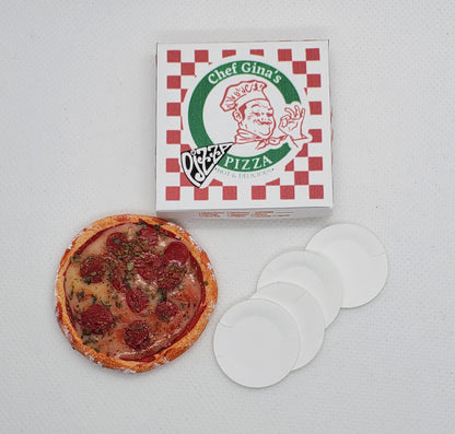 Chef Gina's miniature pizza Fashion doll food with pizza box and white plates accessory set