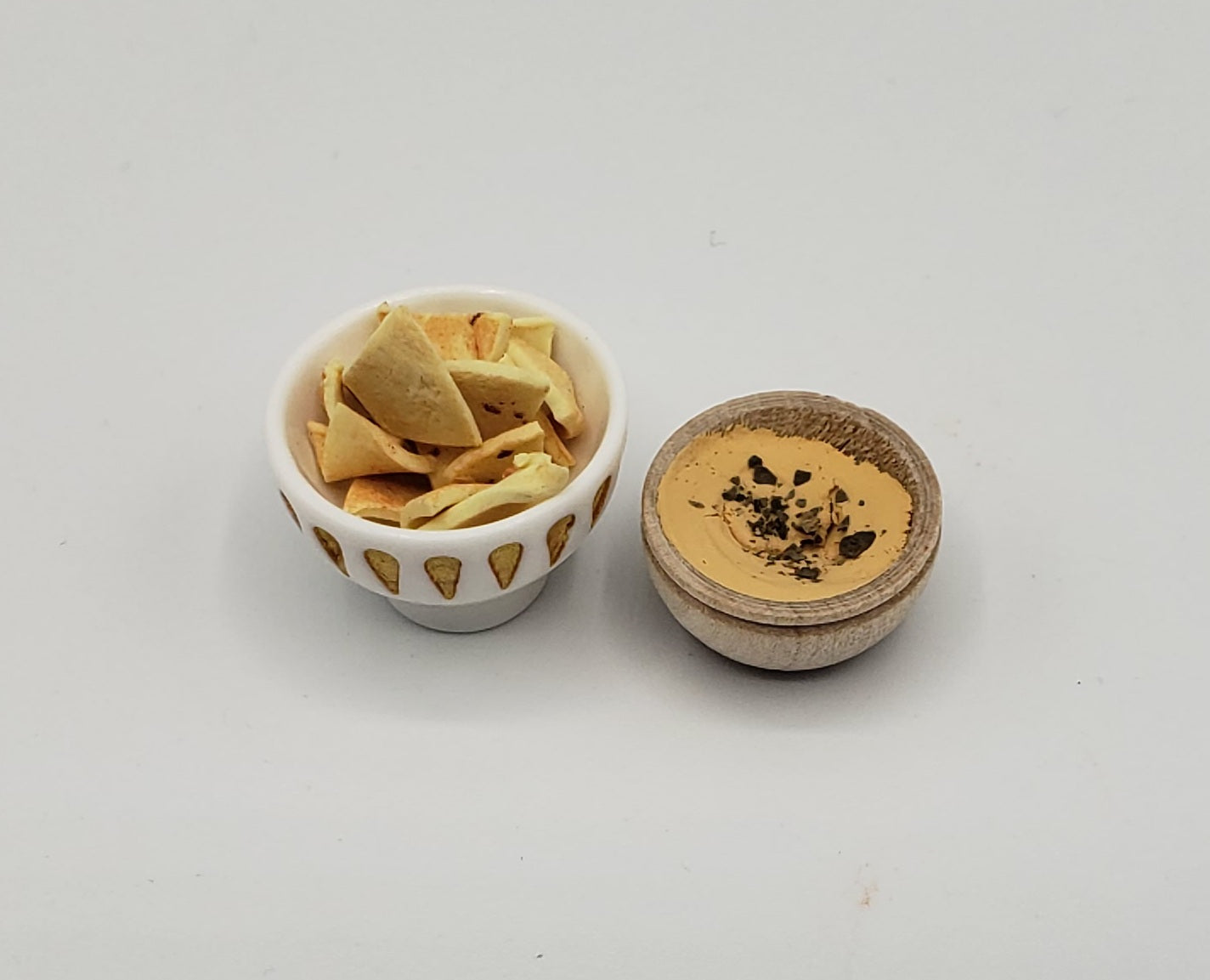 One sixth scale tortilla chips and dip miniature set by Chef Gina's Mini Food for doll accessories
