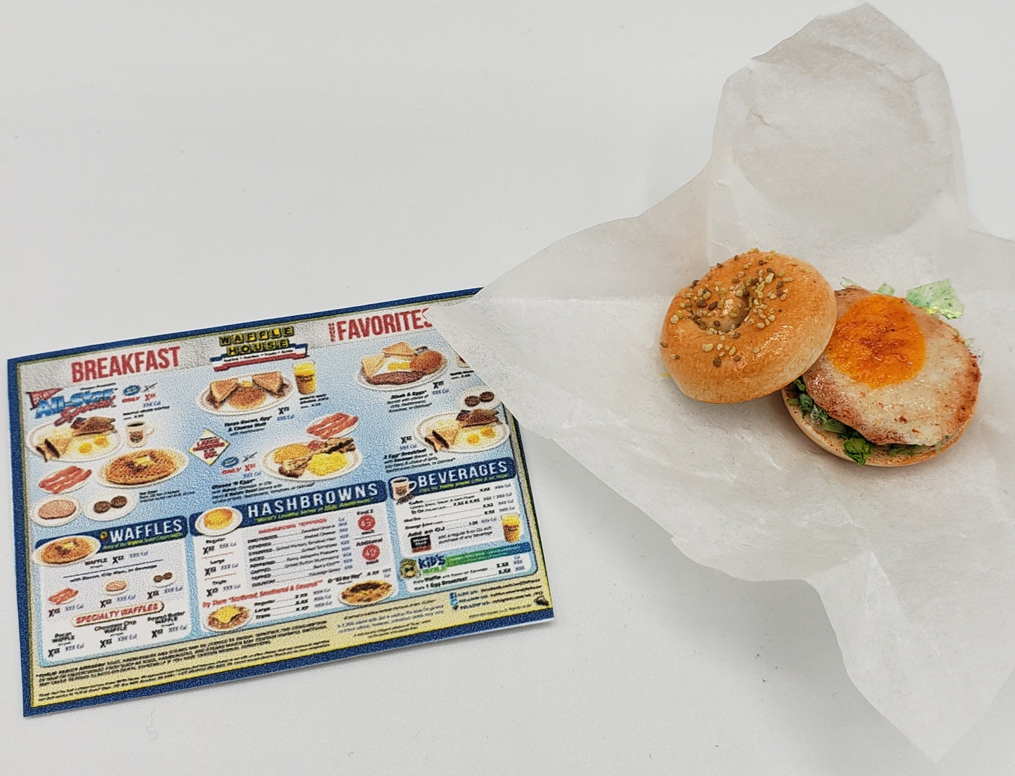 Realistic Fried Egg Bagel Sandwich For Fashion Dolls from Chef Gina's Mini Food with breakfast menu