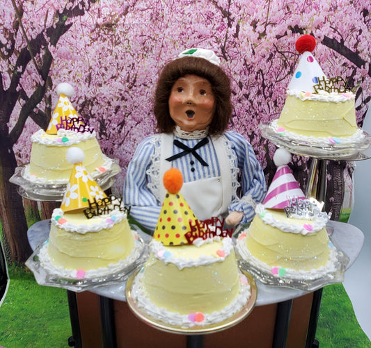 Byers choice doll with Birthday cakes