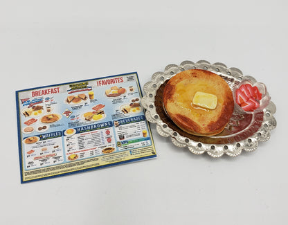 Chef Gina's Mini Food tiny pancakes for dolls served with butter and strawberries on a silver plate