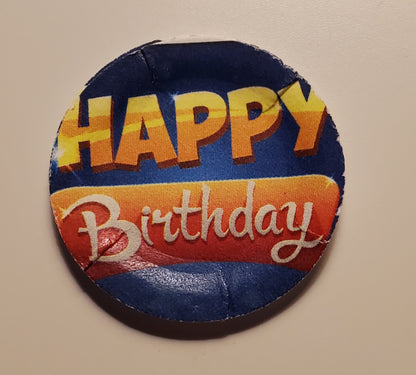 Chef Gina's Mini Food dessert featuring a round edible topper with Happy Birthday text from Polka Dot Doll Birthday Set