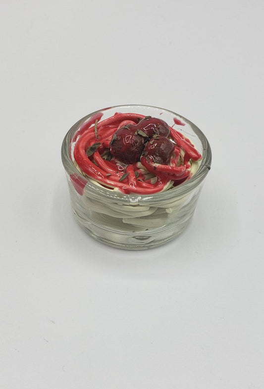 Chef Gina's 1:4th scale Spaghetti and Meatballs for dolls in clear miniature glass bowl