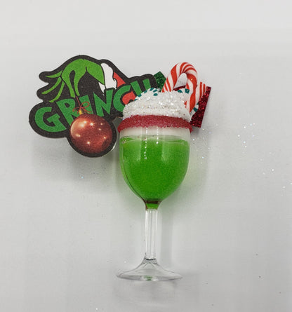 Chef Gina's Mini Food Grinch Christmas doll drink with green liquid candy cane and festive decoration