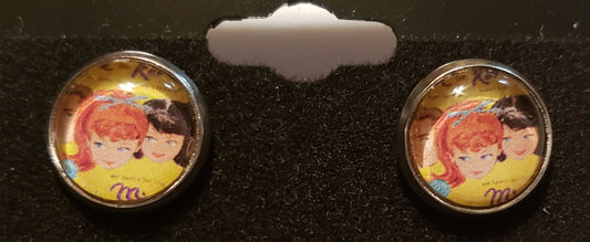 Chef Gina's Mini Food Midge doll post earrings with vintage doll face design on round studs