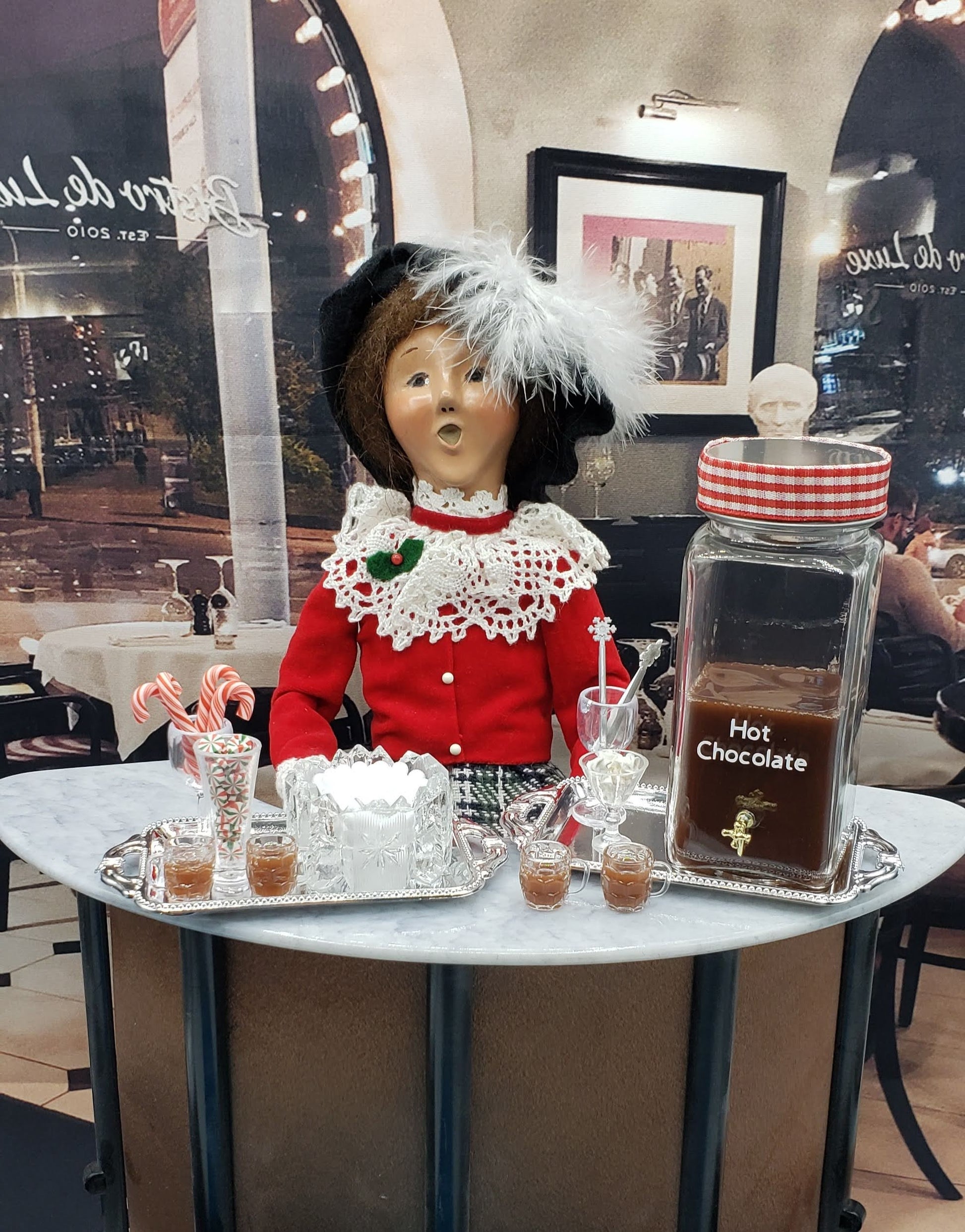 Chefginas mini hot chocolate bar for dolls with candy canes and decorative jars