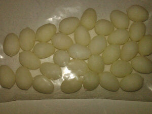 Assorted miniature plastic eggs in various sizes for doll and action figure accessories