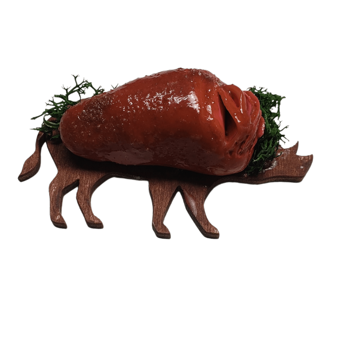 Chef Gina's Mini Food miniature spiral ham served on a decorative wooden tray with decorative greens